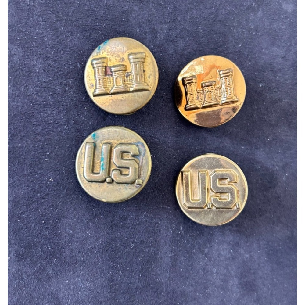 Vintage WWII US Army Corps of Engineers Collar Disks Enlisted Insignia 4 Pin Lot